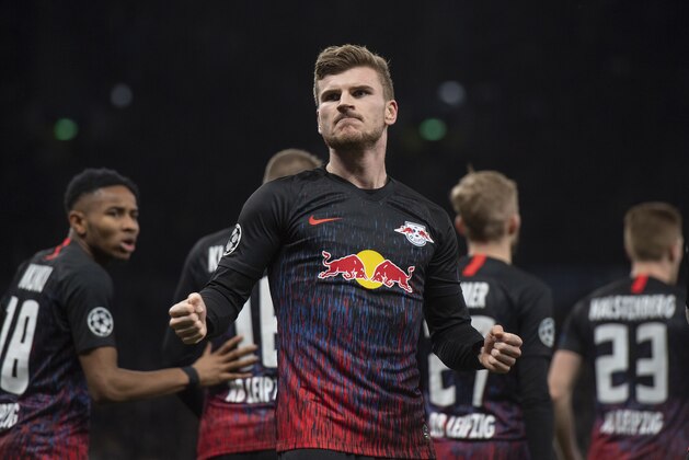 LONDON, ENGLAND - FEBRUARY 19: Timo Werner of RB Leipzig celebrates scoring the winning goal during the UEFA Champions League round of 16 first leg match between Tottenham Hotspur and RB Leipzig at Tottenham Hotspur Stadium on February 19, 2020 in London, United Kingdom. (Photo by Visionhaus)