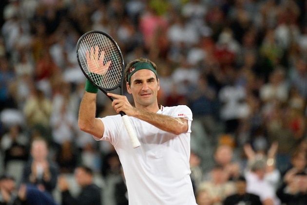 TOPSHOT - Switzerland's Roger Federer reacts after his victory against Spain's Rafael Nadal during their tennis match at The Match in Africa at the Cape Town Stadium, in Cape Town on February 7, 2020. (Photo by RODGER BOSCH / AFP) (Photo by RODGER BOSCH/AFP via Getty Images) TOPSHOT - Switzerland's Roger Federer reacts after his victory against Spain's Rafael Nadal during their tennis match at The Match in Africa at the Cape Town Stadium, in Cape Town on February 7, 2020. (Photo by RODGER BOSCH / AFP) (Photo by RODGER BOSCH/AFP via Getty Images)