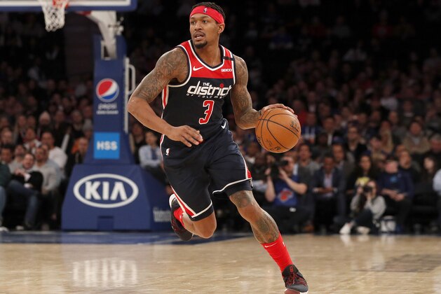 NEW YORK, NEW YORK - FEBRUARY 12:  (NEW YORK DAILIES OUT)  Bradley Beal #3 of the Washington Wizards in action against the New York Knicks at Madison Square Garden on February 12, 2020 in New York City. The Wizards defeated the Knicks 114-96.  NOTE TO USER: User expressly acknowledges and agrees that, by downloading and or using this photograph, User is consenting to the terms and conditions of the Getty Images License Agreement. (Photo by Jim McIsaac/Getty Images)