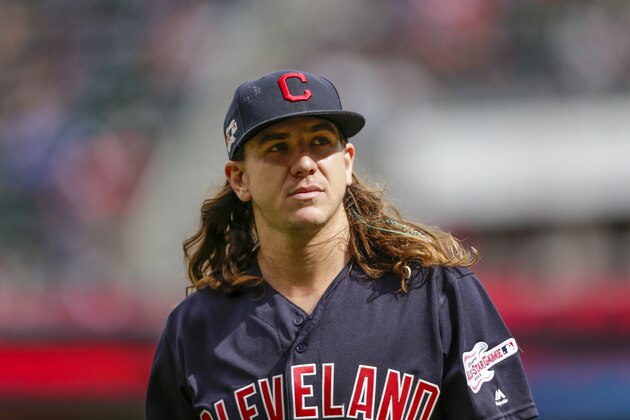 Cleveland Indians pitcher Mike Clevinger leaves the game against the Minnesota Twins during a baseball game Sunday, Sept. 8, 2019 in Minneapolis. (AP Photo/Andy Clayton-King)