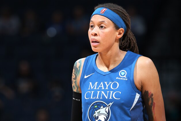 MINNEAPOLIS, MN- AUGUST 16: Seimone Augustus #33 of the Minnesota Lynx looks on during the game against the Washington Mystics on August 16, 2019 at the Target Center in Minneapolis, Minnesota   NOTE TO USER: User expressly acknowledges and agrees that, by downloading and or using this photograph, User is consenting to the terms and conditions of the Getty Images License Agreement. Mandatory Copyright Notice: Copyright 2019 NBAE  (Photo by David Sherman/NBAE via Getty Images)