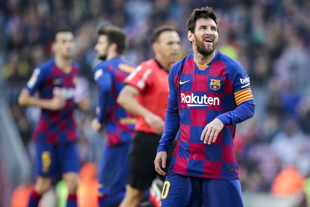BARCELONA, SPAIN - FEBRUARY 15: Lionel Messi of FC Barcelona during the La Liga Santander  match between FC Barcelona v Getafe at the Camp Nou on February 15, 2020 in Barcelona Spain (Photo by David S. Bustamante/Soccrates/Getty Images)