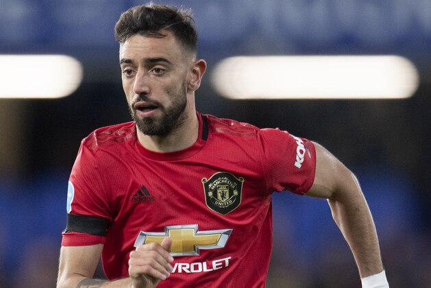 LONDON, ENGLAND - FEBRUARY 17:  Bruno Fernandes of Manchester United  during the Premier League match between Chelsea FC and Manchester United at Stamford Bridge on February 17, 2020 in London, United Kingdom. (Photo by Visionhaus)