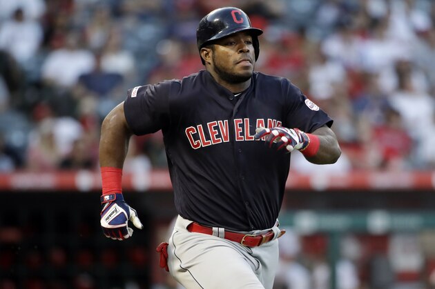 Cleveland Indians' Yasiel Puig runs against the Los Angeles Angels during a baseball game Wednesday, Sept. 11, 2019, in Anaheim, Calif. (AP Photo/Marcio Jose Sanchez)