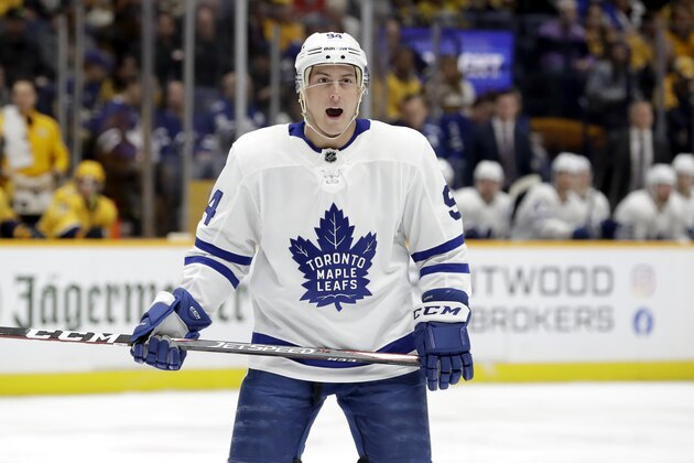 Toronto Maple Leafs defenseman Tyson Barrie plays against the Nashville Predators in the first period of an NHL hockey game Monday, Jan. 27, 2020, in Nashville, Tenn. (AP Photo/Mark Humphrey) Toronto Maple Leafs defenseman Tyson Barrie plays against the Nashville Predators in the first period of an NHL hockey game Monday, Jan. 27, 2020, in Nashville, Tenn. (AP Photo/Mark Humphrey)