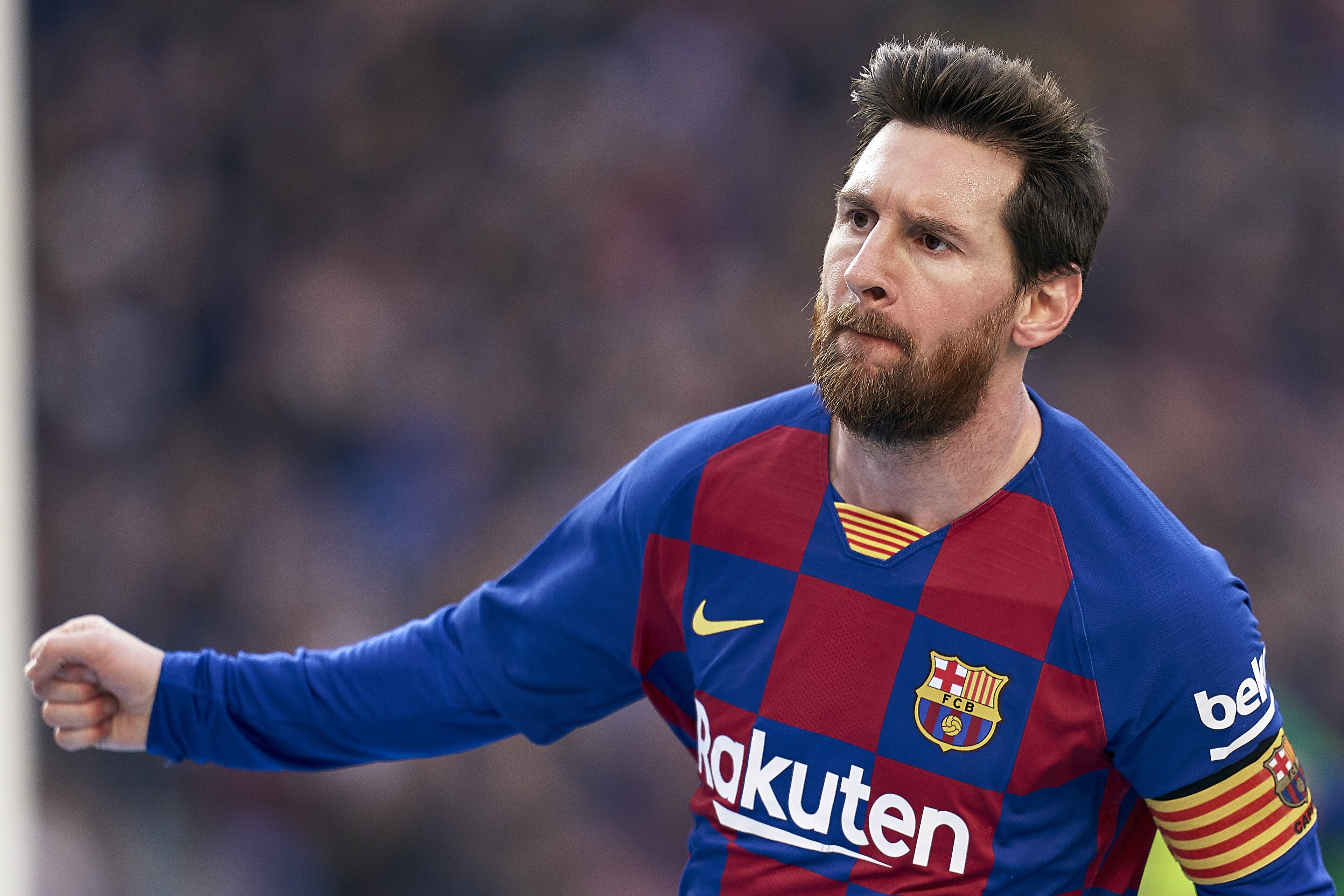 BARCELONA, SPAIN - FEBRUARY 22: Lionel Messi of FC Barcelona celebrating his team's second goal during the Liga match between FC Barcelona and SD Eibar SAD at Camp Nou on February 22, 2020 in Barcelona, Spain. (Photo by Pedro Salado/Quality Sport Images/Getty Images)