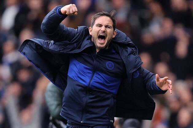 LONDON, ENGLAND - FEBRUARY 22:  Frank Lampard manager of Chelsea celebrates his teams victory over Spurs during the Premier League match between Chelsea FC and Tottenham Hotspur at Stamford Bridge on February 22, 2020 in London, United Kingdom. (Photo by Julian Finney/Getty Images)