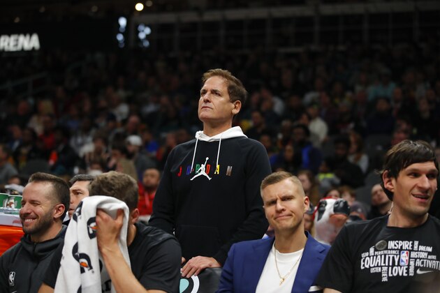 ATLANTA, GA - FEBRUARY 22: Dallas Mavericks owner Mark Cuban watches on from behind the bench during the second half of an NBA game against the Atlanta Hawks at State Farm Arena on February 22, 2020 in Atlanta, Georgia. NOTE TO USER: User expressly acknowledges and agrees that, by downloading and/or using this photograph, user is consenting to the terms and conditions of the Getty Images License Agreement. (Photo by Todd Kirkland/Getty Images)