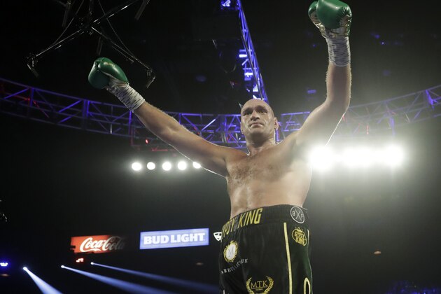 Tyson Fury, of England, celebrates during a WBC heavyweight championship boxing match against Deontay Wilder Saturday, Feb. 22, 2020, in Las Vegas. (AP Photo/Isaac Brekken) Tyson Fury, of England, celebrates during a WBC heavyweight championship boxing match against Deontay Wilder Saturday, Feb. 22, 2020, in Las Vegas. (AP Photo/Isaac Brekken)
