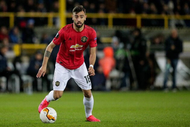 BRUGGE, BELGIUM - FEBRUARY 20: Bruno Fernandes of Manchester United during the UEFA Europa League   match between Club Brugge v Manchester United at the Jan Breydel Stadium on February 20, 2020 in Brugge Belgium (Photo by Erwin Spek/Soccrates/Getty Images)