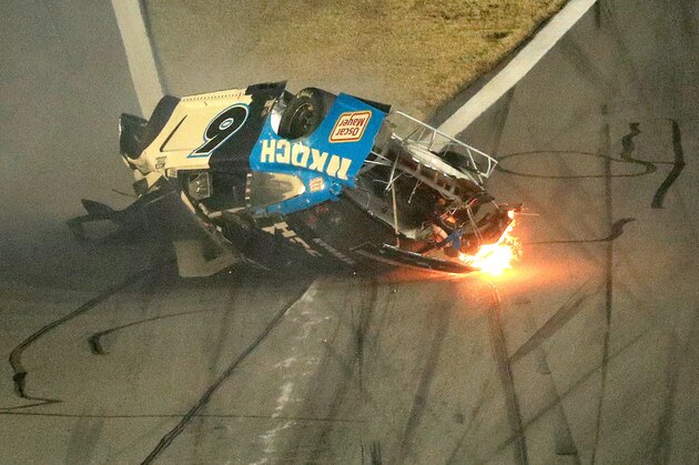 DAYTONA BEACH, FLORIDA - FEBRUARY 17:  Ryan Newman, driver of the #6 Koch Industries Ford, crashes and flips during the NASCAR Cup Series 62nd Annual Daytona 500 at Daytona International Speedway on February 17, 2020 in Daytona Beach, Florida. (Photo by Mike Ehrmann/Getty Images)