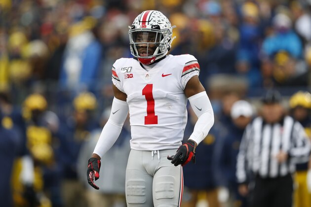 Ohio State cornerback Jeff Okudah plays against Michigan in the second half of an NCAA college football game in Ann Arbor, Mich., Saturday, Nov. 30, 2019. (AP Photo/Paul Sancya)