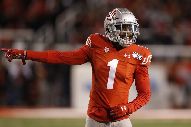 Utah defensive back Jaylon Johnson (1) looks on in the second half during an NCAA college football game against UCLA Saturday, Nov. 16, 2019, in Salt Lake City. (AP Photo/Rick Bowmer)