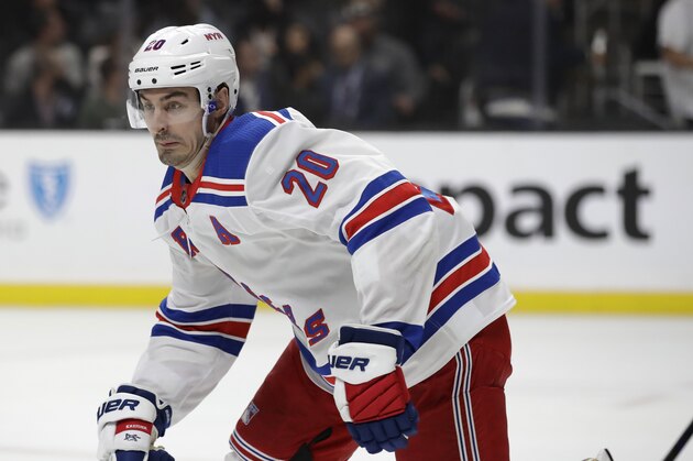 New York Rangers' Chris Kreider (20) during an NHL hockey game against the Los Angeles Kings Tuesday, Dec. 10, 2019, in Los Angeles. (AP Photo/Marcio Jose Sanchez)