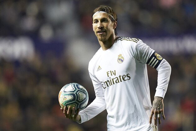 VALENCIA, SPAIN - FEBRUARY 22: Sergio Ramos of Real Madrid looks on during the La Liga match between Levante UD and Real Madrid CF at Ciutat de Valencia on February 22, 2020 in Valencia, Spain. (Photo by Mateo Villalba/Quality Sport Images/Getty Images)
