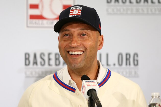 NEW YORK, NEW YORK - JANUARY 22:  Derek Jeter speaks to the media after being elected into the National Baseball Hall of Fame Class of 2020 on January 22, 2020 at the St. Regis Hotel in New York City. The National Baseball Hall of Fame induction ceremony will be held on Sunday, July 26, 2020 in Cooperstown, NY. (Photo by Mike Stobe/Getty Images)