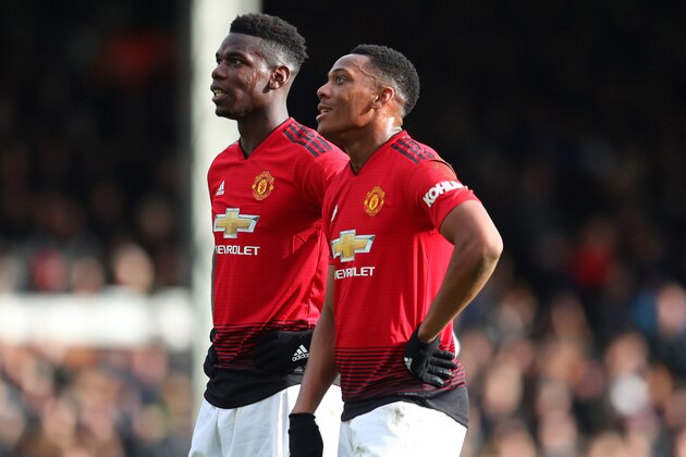 LONDON, ENGLAND - FEBRUARY 09: Paul Pogba of Manchester United speaks to Anthony Martial of Manchester United during the Premier League match between Fulham FC and Manchester United at Craven Cottage on February 09, 2019 in London, United Kingdom. (Photo by Catherine Ivill/Getty Images) LONDON, ENGLAND - FEBRUARY 09: Paul Pogba of Manchester United speaks to Anthony Martial of Manchester United during the Premier League match between Fulham FC and Manchester United at Craven Cottage on February 09, 2019 in London, United Kingdom. (Photo by Catherine Ivill/Getty Images)
