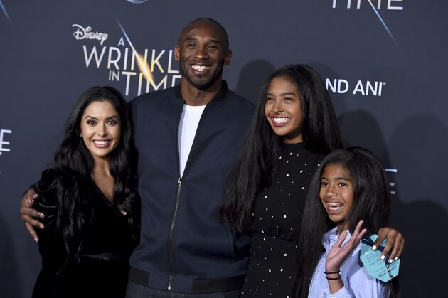Vanessa Bryant, from left, Kobe Bryant, Natalia Bryant and Gianna Maria-Onore Bryant arrive at the world premiere of