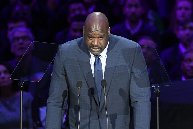 LOS ANGELES, CALIFORNIA - FEBRUARY 24: Shaquille O'Neal speaks during The Celebration of Life for Kobe & Gianna Bryant at Staples Center on February 24, 2020 in Los Angeles, California. (Photo by Kevork Djansezian/Getty Images)
