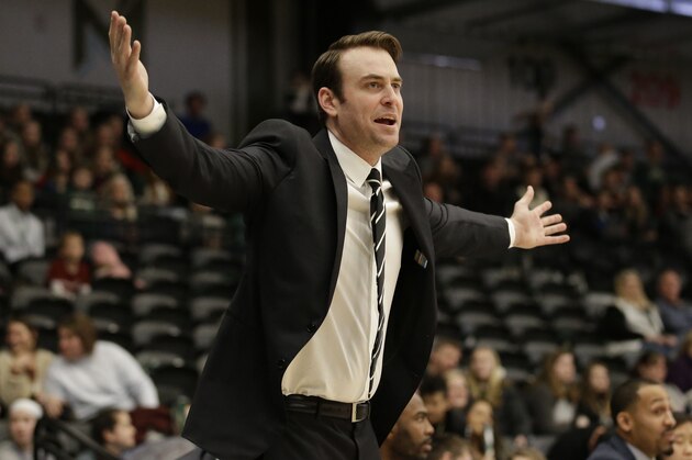 OSHKOSH, WI - February 7:  Wisconsin Herd  coach Chase Buford argues a call in their game against the Fort Wayne Mad Ants in a NBA G-League action on February 7, 2020 at the Menominee Nation Arena in Oshkosh, Wisconsin. NOTE TO USER: User expressly acknowledges and agrees that, by downloading and or using this photograph, User is consenting to the terms and conditions of the Getty Images License Agreement. Mandatory Copyright Notice: Copyright 2019 NBAE (Photo by Mike E. Roemer/NBAE via Getty Images)
