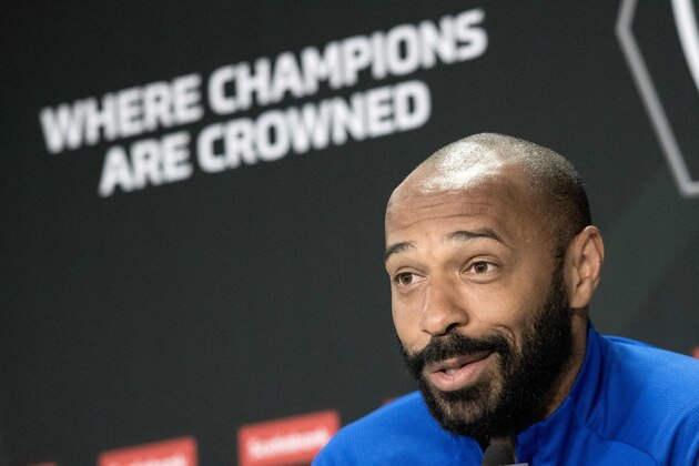 The coach of Canadian team Montreal Impact, Frenchman Thierry Henry, gives a press conference at the Ricardo Saprissa Stadium in San Jose, on February 18, 2020 on the eve of their Concacaf Campions League football match against Costa Rican Deportivo Saprissa. (Photo by Ezequiel BECERRA / AFP) (Photo by EZEQUIEL BECERRA/AFP via Getty Images)