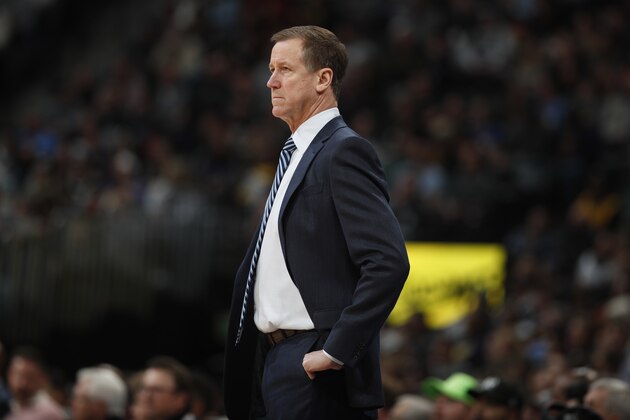 Portland Trail Blazers head coach Terry Stotts in the second half of an NBA basketball game Tuesday, Feb. 4, 2020, in Denver. The Nuggets won 127-99. (AP Photo/David Zalubowski) Portland Trail Blazers head coach Terry Stotts in the second half of an NBA basketball game Tuesday, Feb. 4, 2020, in Denver. The Nuggets won 127-99. (AP Photo/David Zalubowski)