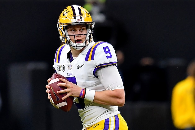 NEW ORLEANS, LOUISIANA - JANUARY 13: Joe Burrow #9 of the LSU Tigers drops back to pass during the fourth quarter of the College Football Playoff National Championship game against the Clemson Tigers at the Mercedes Benz Superdome on January 13, 2020 in New Orleans, Louisiana. The LSU Tigers topped the Clemson Tigers, 42-25. (Photo by Alika Jenner/Getty Images) NEW ORLEANS, LOUISIANA - JANUARY 13: Joe Burrow #9 of the LSU Tigers drops back to pass during the fourth quarter of the College Football Playoff National Championship game against the Clemson Tigers at the Mercedes Benz Superdome on January 13, 2020 in New Orleans, Louisiana. The LSU Tigers topped the Clemson Tigers, 42-25. (Photo by Alika Jenner/Getty Images)