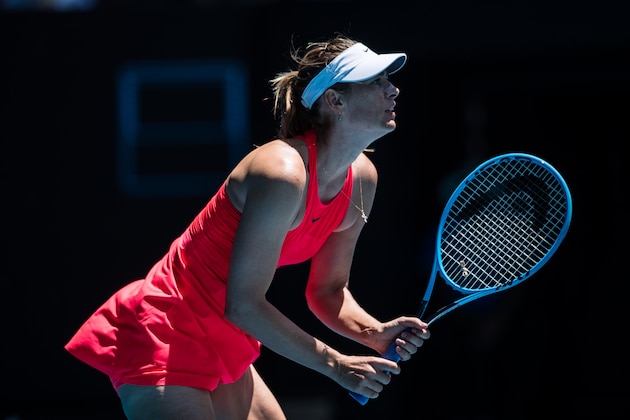 MELBOURNE, AUSTRALIA - JANUARY 21: Maria Sharapova of Russia in between points in her first round match against Donna Vekic of Croatia
on day two of the 2020 Australian Open at Melbourne Park on January 21, 2020 in Melbourne, Australia. (Photo by Chaz Niell/Getty Images)