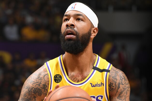 LOS ANGELES, CA - FEBRUARY 25: Markieff Morris #88 of the Los Angeles Lakers shoots a free throw against the New Orleans Pelicans on February 25, 2020 at STAPLES Center in Los Angeles, California. NOTE TO USER: User expressly acknowledges and agrees that, by downloading and/or using this Photograph, user is consenting to the terms and conditions of the Getty Images License Agreement. Mandatory Copyright Notice: Copyright 2020 NBAE (Photo by Andrew D. Bernstein/NBAE via Getty Images)