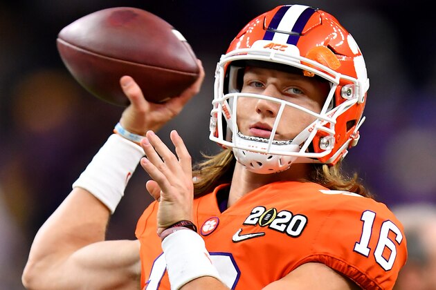 NEW ORLEANS, LOUISIANA - JANUARY 13: Trevor Lawrence #16 of the Clemson Tigers warms up before the College Football Playoff National Championship game against the LSU Tigers at the Mercedes Benz Superdome on January 13, 2020 in New Orleans, Louisiana. The LSU Tigers topped the Clemson Tigers, 42-25. (Photo by Alika Jenner/Getty Images)