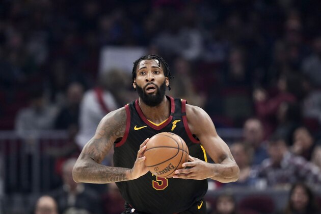Cleveland Cavaliers' Andre Drummond drives against the Atlanta Hawks in the first half of an NBA basketball game, Wednesday, Feb. 12, 2020, in Cleveland. (AP Photo/Tony Dejak)