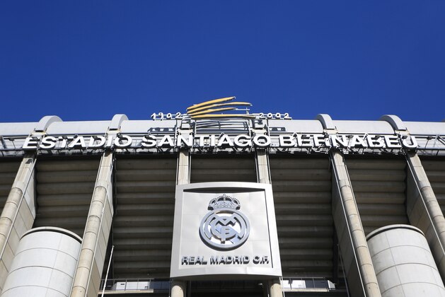 MADRID, SPAIN - MAY 04:  General view of the outside of the stadium with the club badge before the UEFA Champions League Semi Final second leg match between Real Madrid and Manchester City FC at Estadio Santiago Bernabeu on May 4, 2016 in Madrid, Spain.  (Photo by Catherine Ivill - AMA/Getty Images)