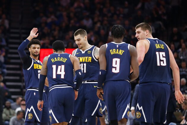 SACRAMENTO, CALIFORNIA - NOVEMBER 30: Gary Harris #14 of the Denver Nuggets reacts with teammates after a play in the first half against the Sacramento Kings at Golden 1 Center on November 30, 2019 in Sacramento, California. NOTE TO USER: User expressly acknowledges and agrees that, by downloading and/or using this photograph, user is consenting to the terms and conditions of the Getty Images License Agreement. (Photo by Lachlan Cunningham/Getty Images)