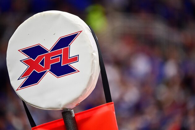 ST LOUIS, MO - FEBRUARY 23: A view of the XFL logo on the down marker during the second half of an XFL game between the St. Louis Battlehawks and the NY Guardians at The Dome at America Center on February 23, 2020 in St Louis, Missouri. (Photo by Jeff Curry/Getty Images)