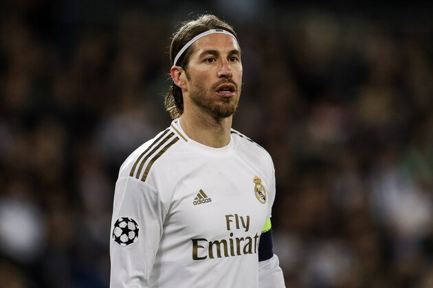 MADRID, SPAIN - FEBRUARY 26: Sergio Ramos of Real Madrid during the UEFA Champions League  match between Real Madrid v Manchester City at the Santiago Bernabeu on February 26, 2020 in Madrid Spain (Photo by David S. Bustamante/Soccrates/Getty Images)