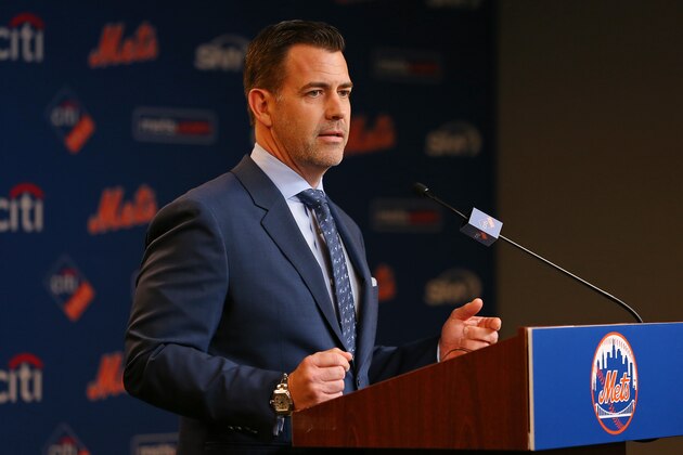 NEW YORK, NY - JANUARY 24: New York Mets General Manager Brodie Van Wagenen gets set to introduce new manager Luis Rojas to the media at Citi Field on January 24, 2020 in New York City. (Photo by Rich Schultz/Getty Images)