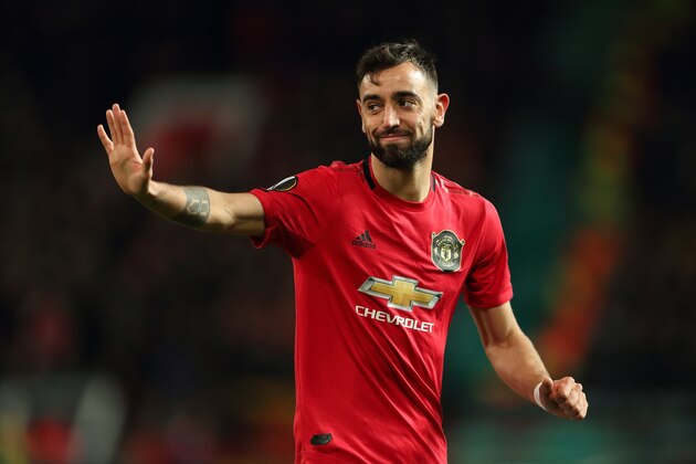 MANCHESTER, ENGLAND - FEBRUARY 27: Bruno Fernandes of Manchester United during the UEFA Europa League round of 32 second leg match between Manchester United and Club Brugge at Old Trafford on February 27, 2020 in Manchester, United Kingdom. (Photo by James Williamson - AMA/Getty Images)