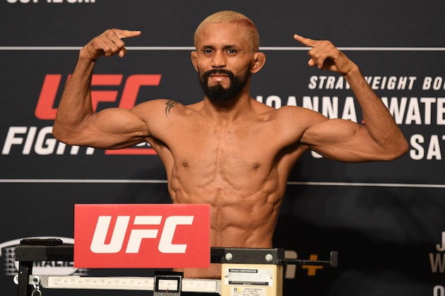 TAMPA, FLORIDA - OCTOBER 11:   Deiveson Figueiredo of Brazil poses on the scale during the UFC Fight Night weigh-in at the Westin Tampa Waterside on October 11, 2019 in Tampa, Florida. (Photo by Josh Hedges/Zuffa LLC/Zuffa LLC)