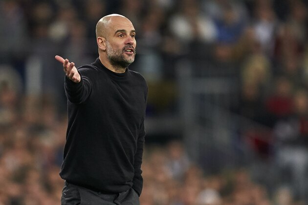 MADRID, SPAIN - FEBRUARY 26: Josep Guardiola, Manager of Manchester City reacts during the UEFA Champions League round of 16 first leg match between Real Madrid and Manchester City at Bernabeu on February 26, 2020 in Madrid, Spain. (Photo by Mateo Villalba/Quality Sport Images/Getty Images) MADRID, SPAIN - FEBRUARY 26: Josep Guardiola, Manager of Manchester City reacts during the UEFA Champions League round of 16 first leg match between Real Madrid and Manchester City at Bernabeu on February 26, 2020 in Madrid, Spain. (Photo by Mateo Villalba/Quality Sport Images/Getty Images)