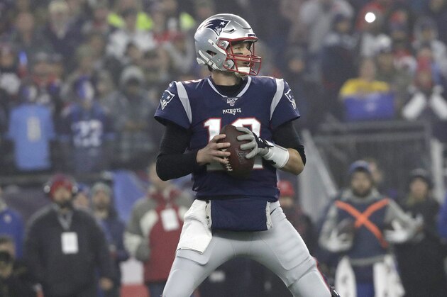 New England Patriots quarterback Tom Brady drops back to pass against the Tennessee Titans in the first half of an NFL wild-card playoff football game, Saturday, Jan. 4, 2020, in Foxborough, Mass. (AP Photo/Elise Amendola)