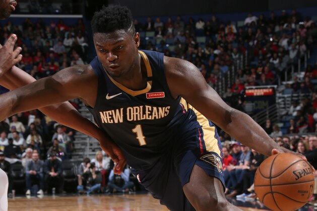 NEW ORLEANS, LA - FEBRUARY 28: Zion Williamson #1 of the New Orleans Pelicans handles the ball against the Cleveland Cavaliers on February 28, 2020 at the Smoothie King Center in New Orleans, Louisiana. NOTE TO USER: User expressly acknowledges and agrees that, by downloading and or using this Photograph, user is consenting to the terms and conditions of the Getty Images License Agreement. Mandatory Copyright Notice: Copyright 2020 NBAE (Photo by Layne Murdoch Jr./NBAE via Getty Images) NEW ORLEANS, LA - FEBRUARY 28: Zion Williamson #1 of the New Orleans Pelicans handles the ball against the Cleveland Cavaliers on February 28, 2020 at the Smoothie King Center in New Orleans, Louisiana. NOTE TO USER: User expressly acknowledges and agrees that, by downloading and or using this Photograph, user is consenting to the terms and conditions of the Getty Images License Agreement. Mandatory Copyright Notice: Copyright 2020 NBAE (Photo by Layne Murdoch Jr./NBAE via Getty Images)