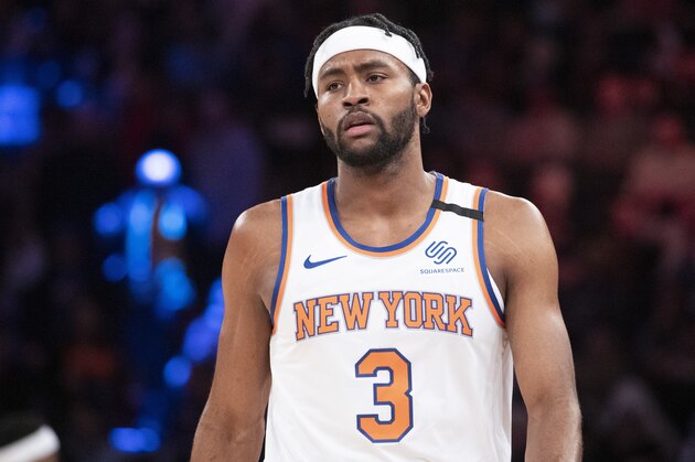 New York Knicks forward Maurice Harkless during break in action in the second half of an NBA basketball game against the Indiana Pacers, Friday, Feb. 21, 2020, at Madison Square Garden in New York. The Pacers won 106-98. (AP Photo/Mary Altaffer)