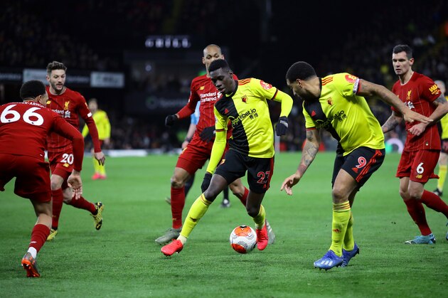 WATFORD, ENGLAND - FEBRUARY 29: Ismaila Sarr of Watford runs with the ball during the Premier League match between Watford FC and Liverpool FC at Vicarage Road on February 29, 2020 in Watford, United Kingdom. (Photo by Richard Heathcote/Getty Images) WATFORD, ENGLAND - FEBRUARY 29: Ismaila Sarr of Watford runs with the ball during the Premier League match between Watford FC and Liverpool FC at Vicarage Road on February 29, 2020 in Watford, United Kingdom. (Photo by Richard Heathcote/Getty Images)