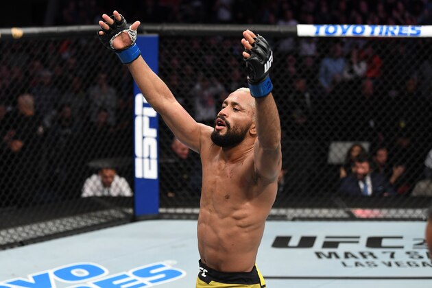 NORFOLK, VA - FEBRUARY 29:  Deiveson Figueiredo celebrates after defeating Joseph Benavidez in their flyweight championship bout during the UFC Fight Night event at Chartway Arena on February 29, 2020 in Norfolk, Virginia. (Photo by Josh Hedges/Zuffa LLC via Getty Images)