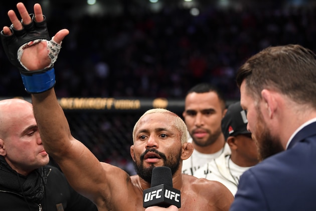NORFOLK, VA - FEBRUARY 29:  Deiveson Figueiredo is interviewed after defeating Joseph Benavidez in their flyweight championship bout during the UFC Fight Night event at Chartway Arena on February 29, 2020 in Norfolk, Virginia. (Photo by Josh Hedges/Zuffa LLC via Getty Images)
