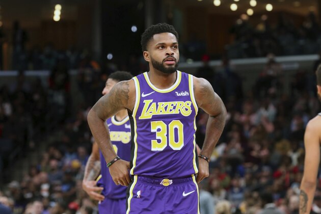 LosAngeles Lakers Troy Daniels (30) waits for a call in the second half of a NBA basketball game against the Memphis Grizzlies Saturday, Nov. 23, 2019, in Memphis, Tenn. (AP Photo/Karen Pulfer Focht)