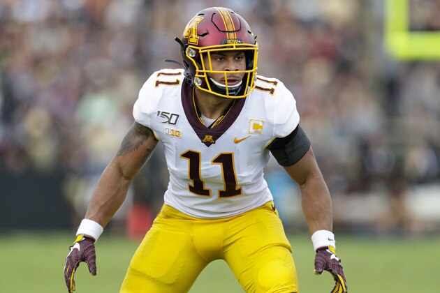 Minnesota defensive back Antoine Winfield Jr. (11) plays against Purdue during the first half of an NCAA college football game in West Lafayette, Ind., Saturday, Sept. 28, 2019. (AP Photo/Michael Conroy)