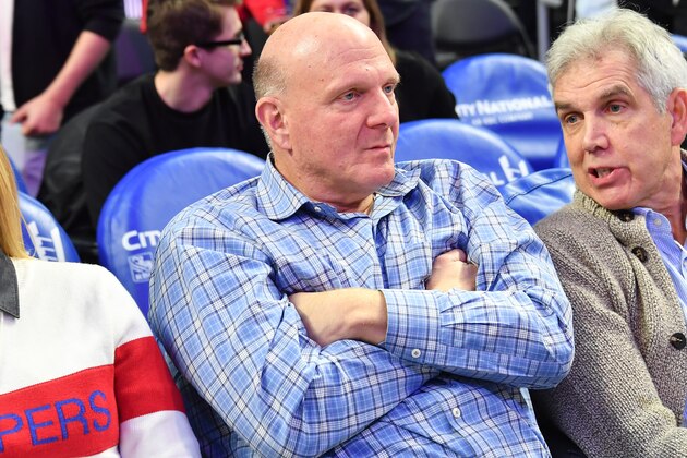 LOS ANGELES, CALIFORNIA - FEBRUARY 03: Steve Ballmer attends a basketball game between the Los Angeles Clippers and the San Antonio Spurs at Staples Center on February 03, 2020 in Los Angeles, California. (Photo by Allen Berezovsky/Getty Images)