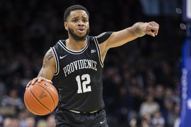 Providence guard Luwane Pipkins (12) in action during an NCAA college basketball game against Villanova, Saturday, Feb. 29, 2020, in Philadelphia, Pa. (AP Photo/Laurence Kesterson)