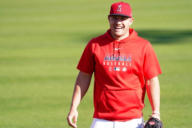 TEMPE, AZ - FEBRUARY 27: Mike Trout of the Los Angeles Angels smiles during a Los Angeles Angels Spring Training on February 27, 2020 in Tempe, Arizona.  (Photo by Masterpress/Getty Images)